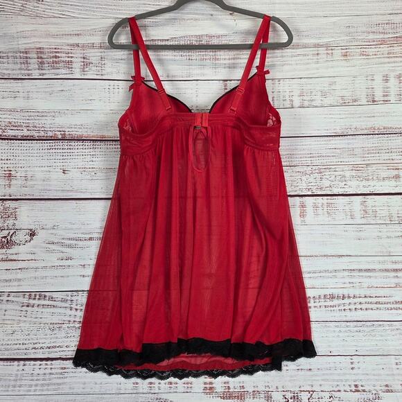 Red Babydoll Sheer Lace Slip 2XL Push Up Bra Lingerie Intimates Romantic Lounge - Picture 2 of 12